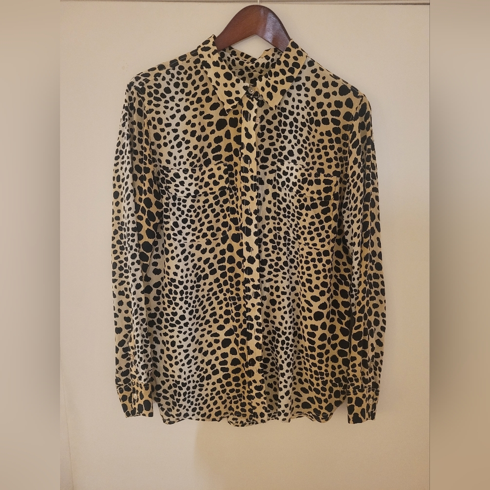 Equipment Beige and Black Leopard Print Shirt